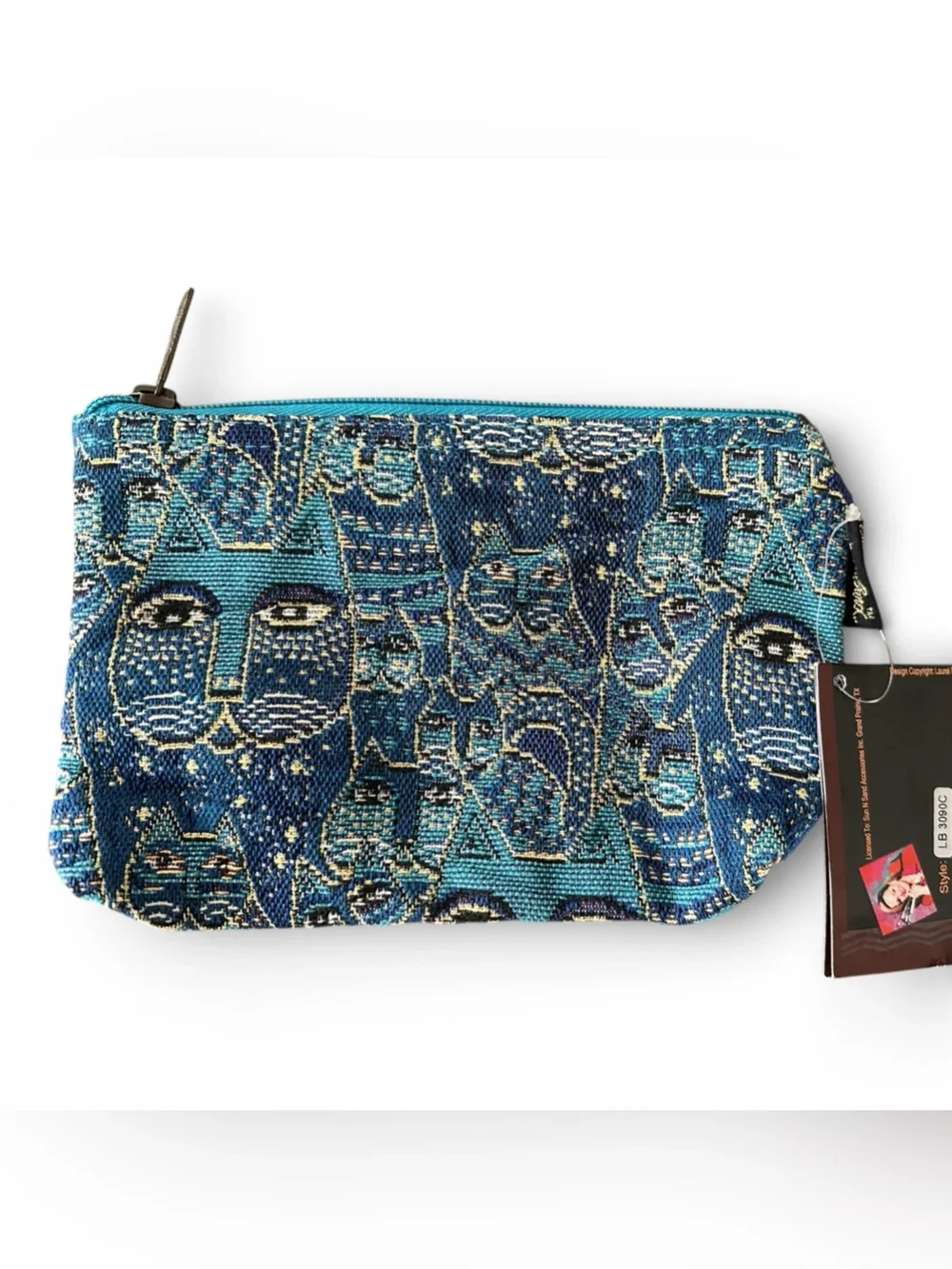 Laurel Burch Blue ‘Multi-Cat’ Tapestry Zip Cosmetic Pouch NWT